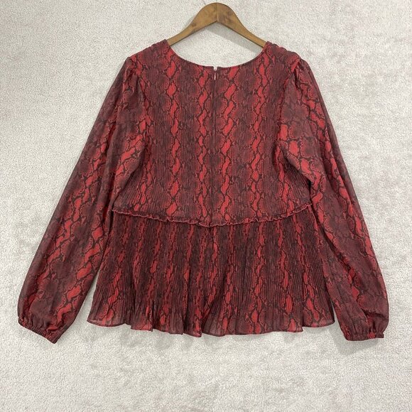 NEW Michael Kors Womens Animal Printed Pleated Top Rhubarb L - Picture 3 of 10